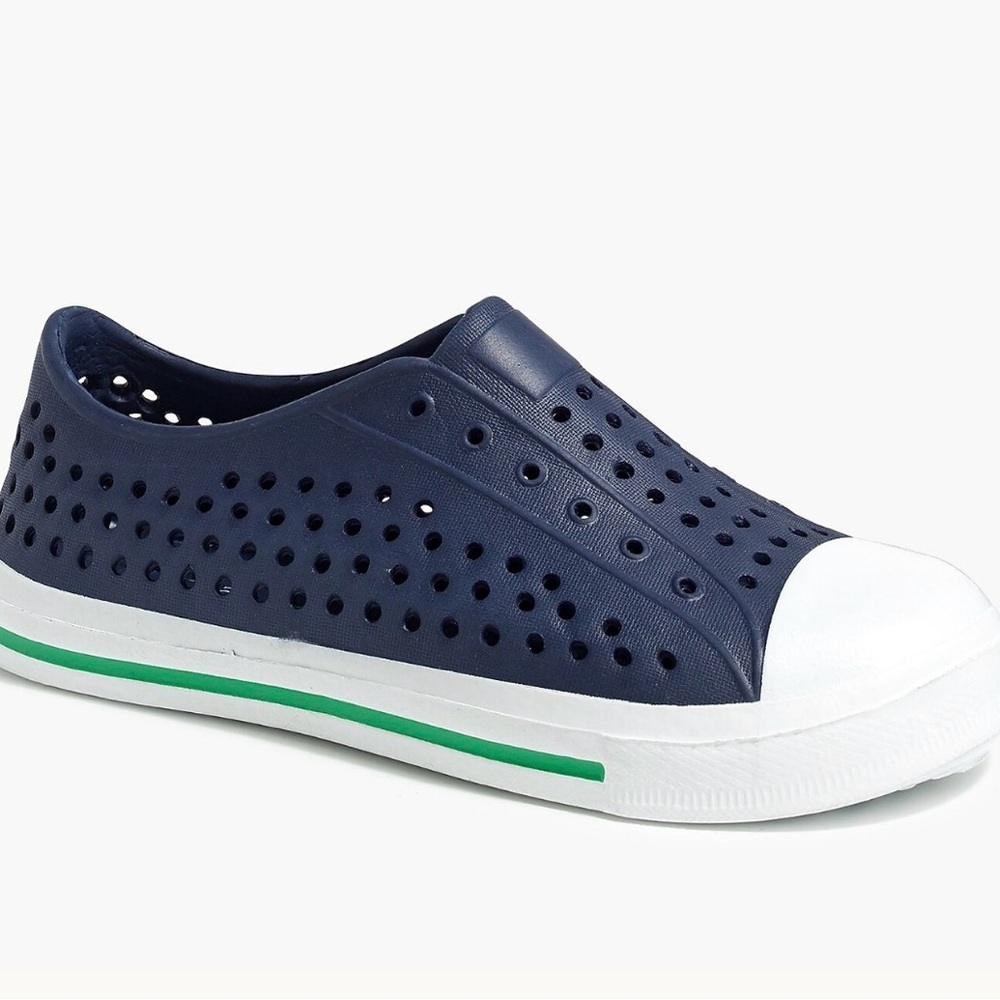 J. Crew Navy Blue Slip-On Perforated Rubber Kids Shoes with White Toe